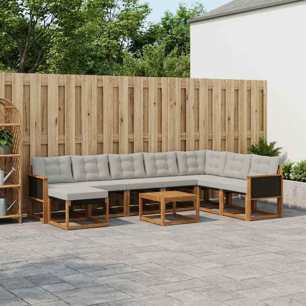 vidaXL Conjunto de sofás de exterior 9 uds. Natural y Gris Claro