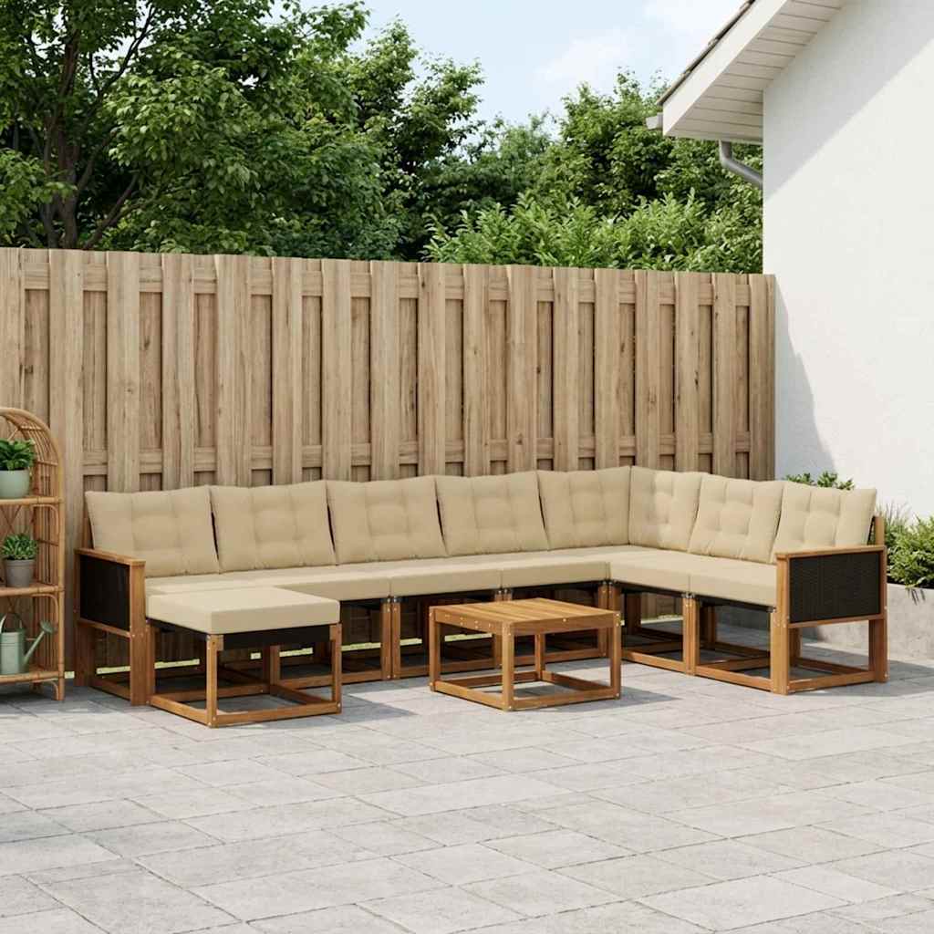 vidaXL Conjunto de sofás de exterior 9 uds. Natural y Beige