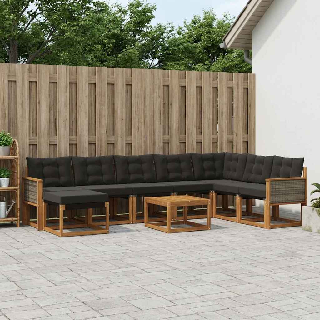vidaXL Conjunto de sofás de exterior 9 uds. Natural y negro
