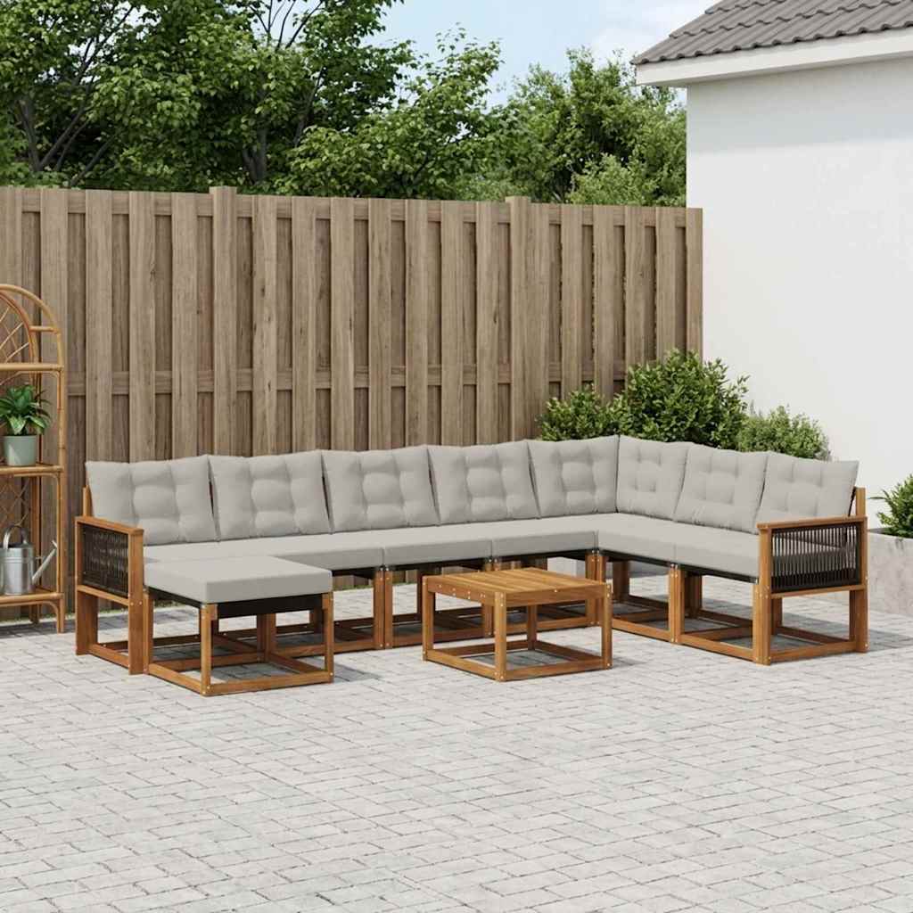 vidaXL Conjunto de sofás de exterior 9 uds. Natural y Gris Claro