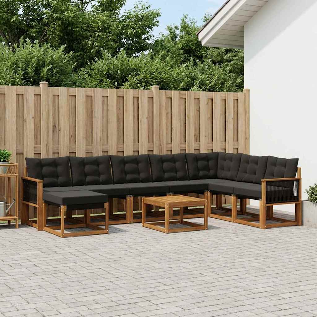 vidaXL Conjunto de sofás de exterior 9 uds. Natural y negro