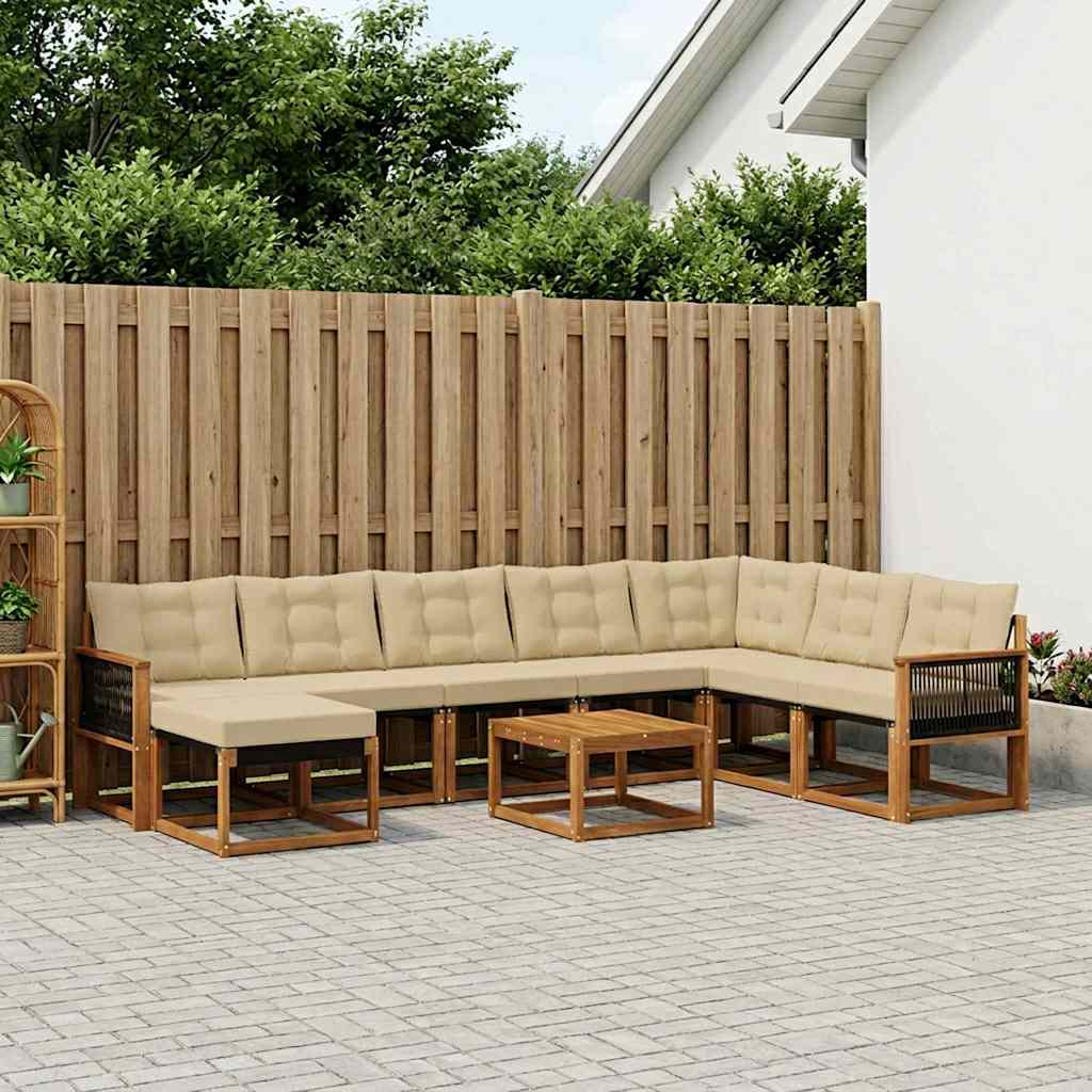 vidaXL Conjunto de sofás de exterior 9 uds. Natural y Beige