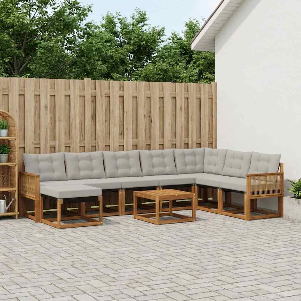 vidaXL Conjunto de sofás de exterior 9 uds. Natural y Gris Claro