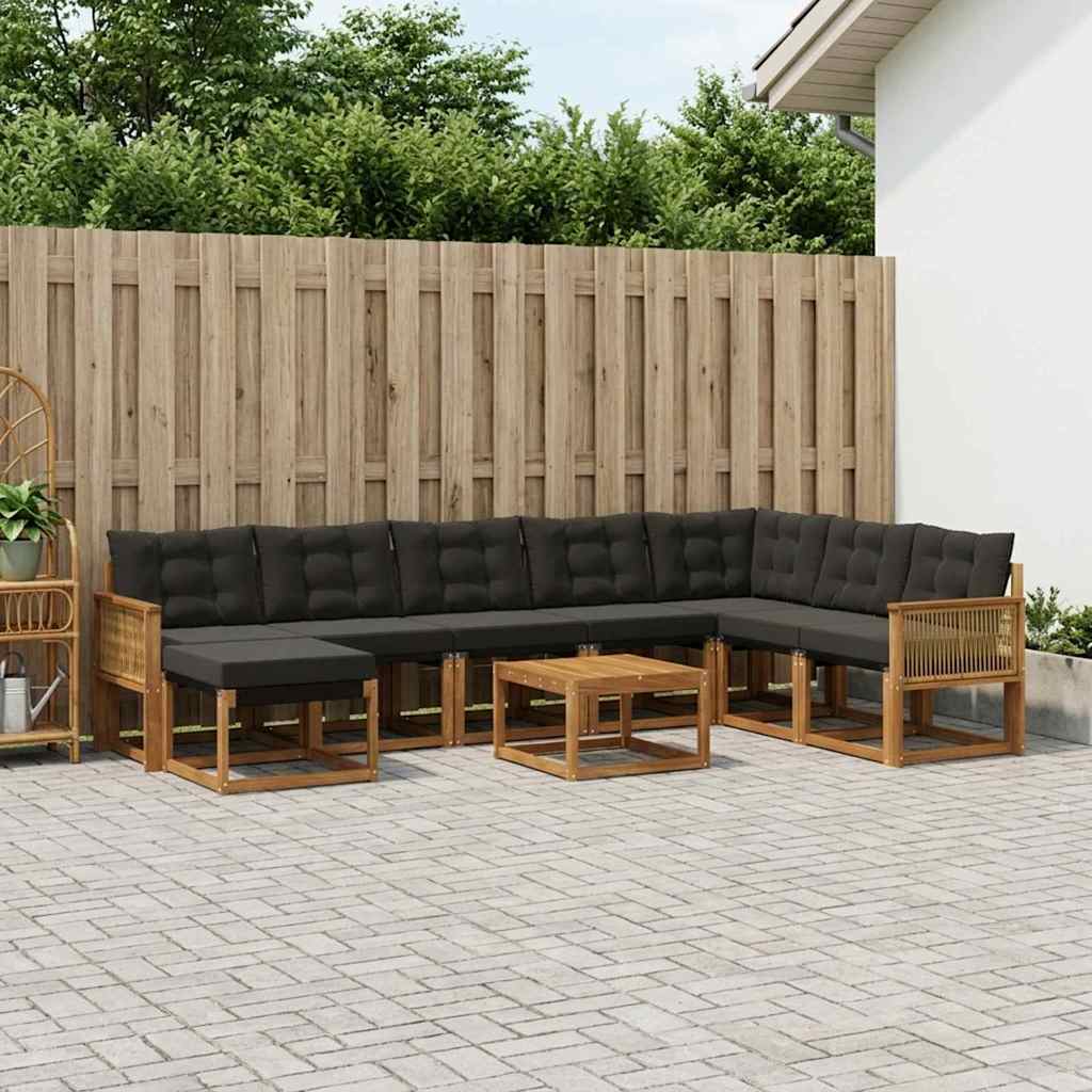 vidaXL Conjunto de sofás de exterior 9 uds. Natural y negro
