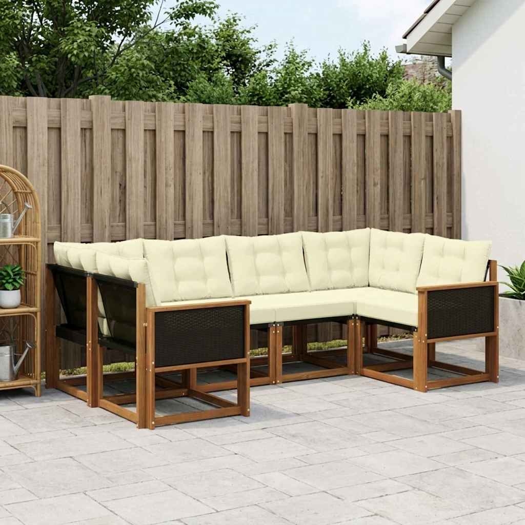 vidaXL Conjunto de sofás de exterior 6 uds. Natural y Crema