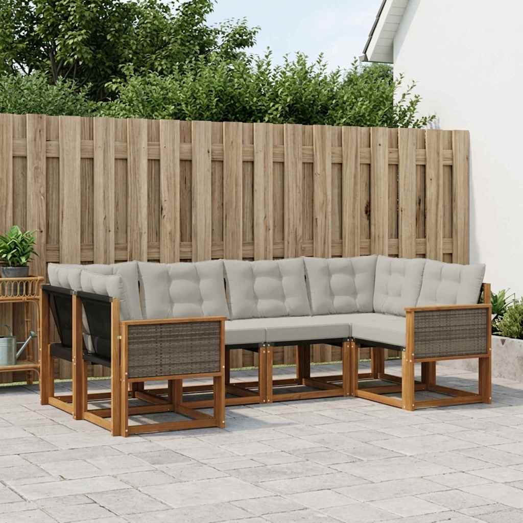 vidaXL Conjunto de sofás de exterior 6 uds. Natural y Gris Claro