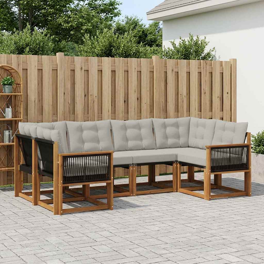 vidaXL Conjunto de sofás de exterior 6 uds. Natural y Gris Claro