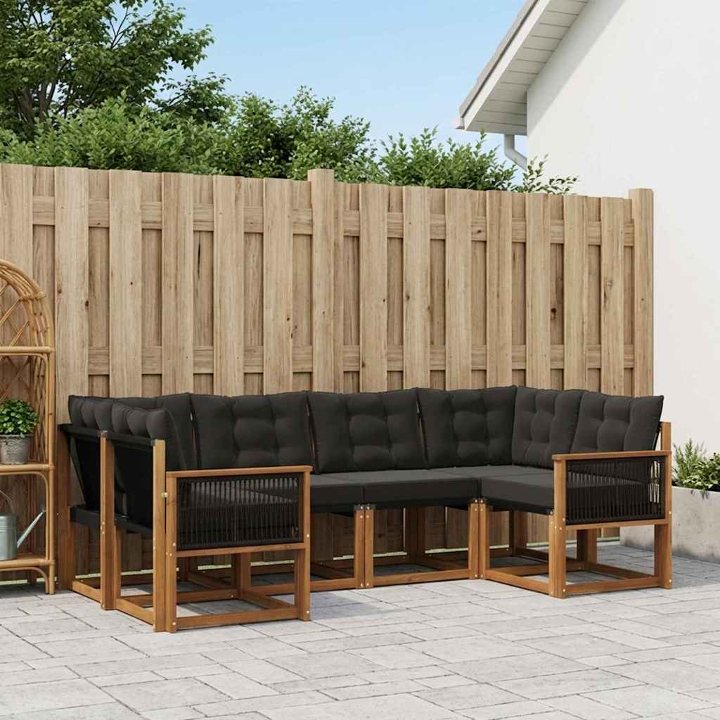 vidaXL Conjunto de sofás de exterior 6 uds. Natural y negro