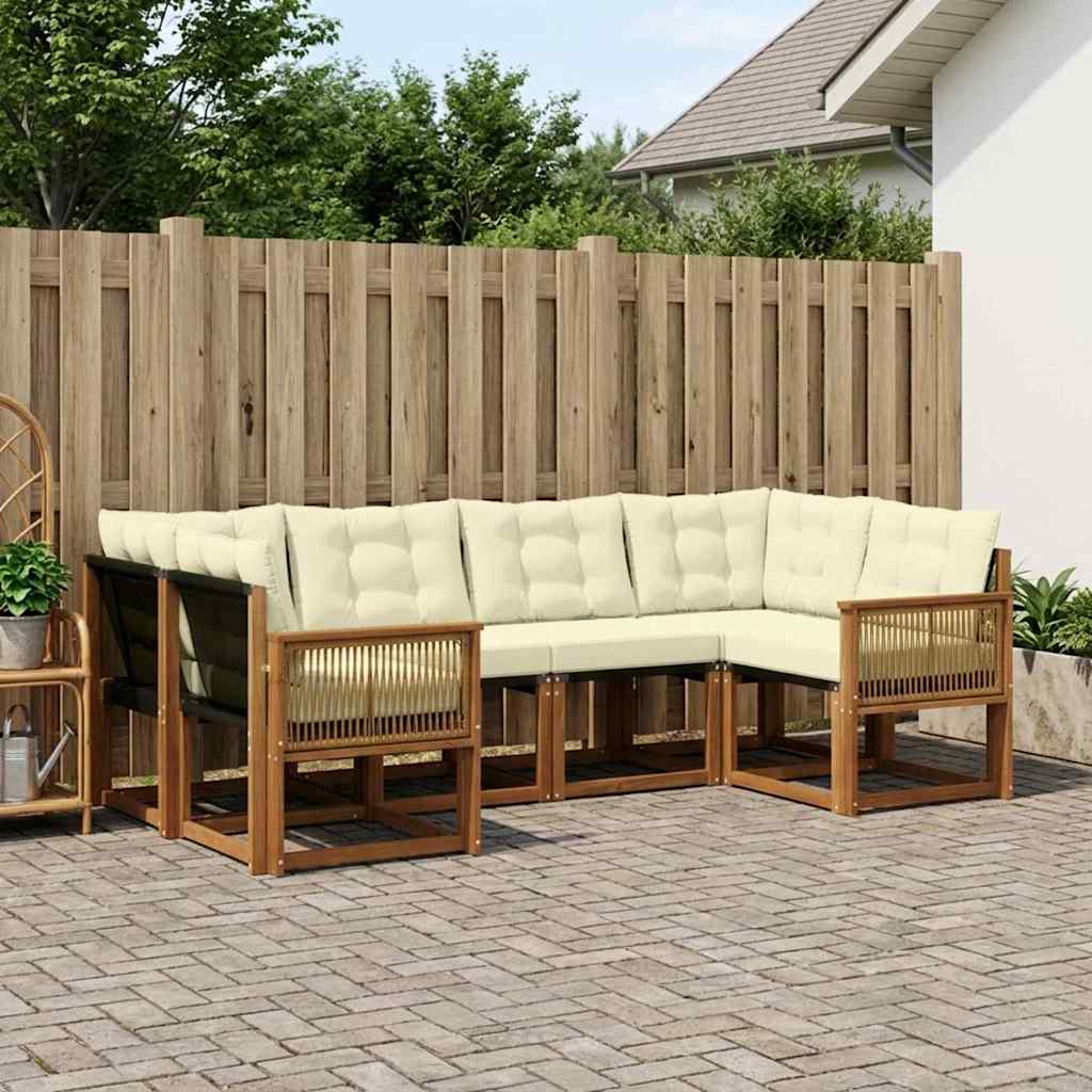 vidaXL Conjunto de sofás de exterior 6 uds. Natural y Crema