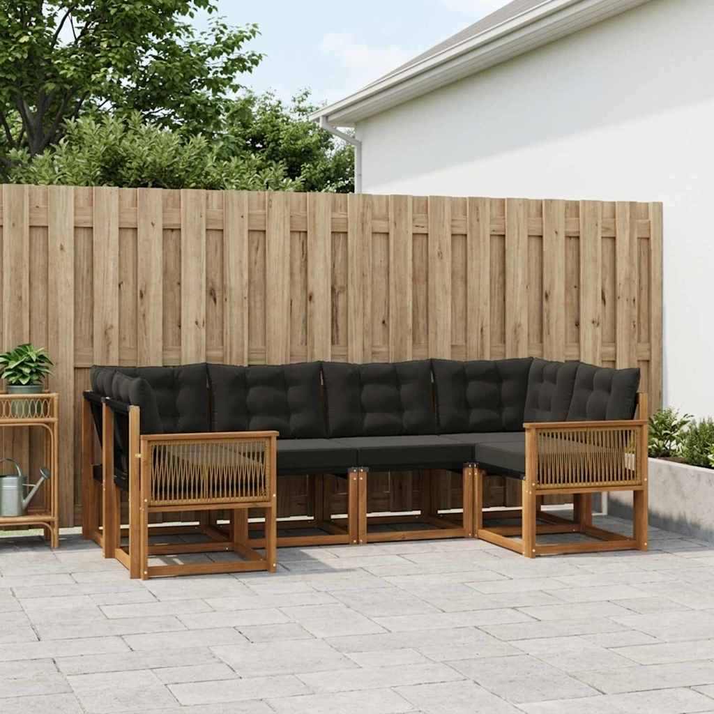 vidaXL Conjunto de sofás de exterior 6 uds. Natural y negro