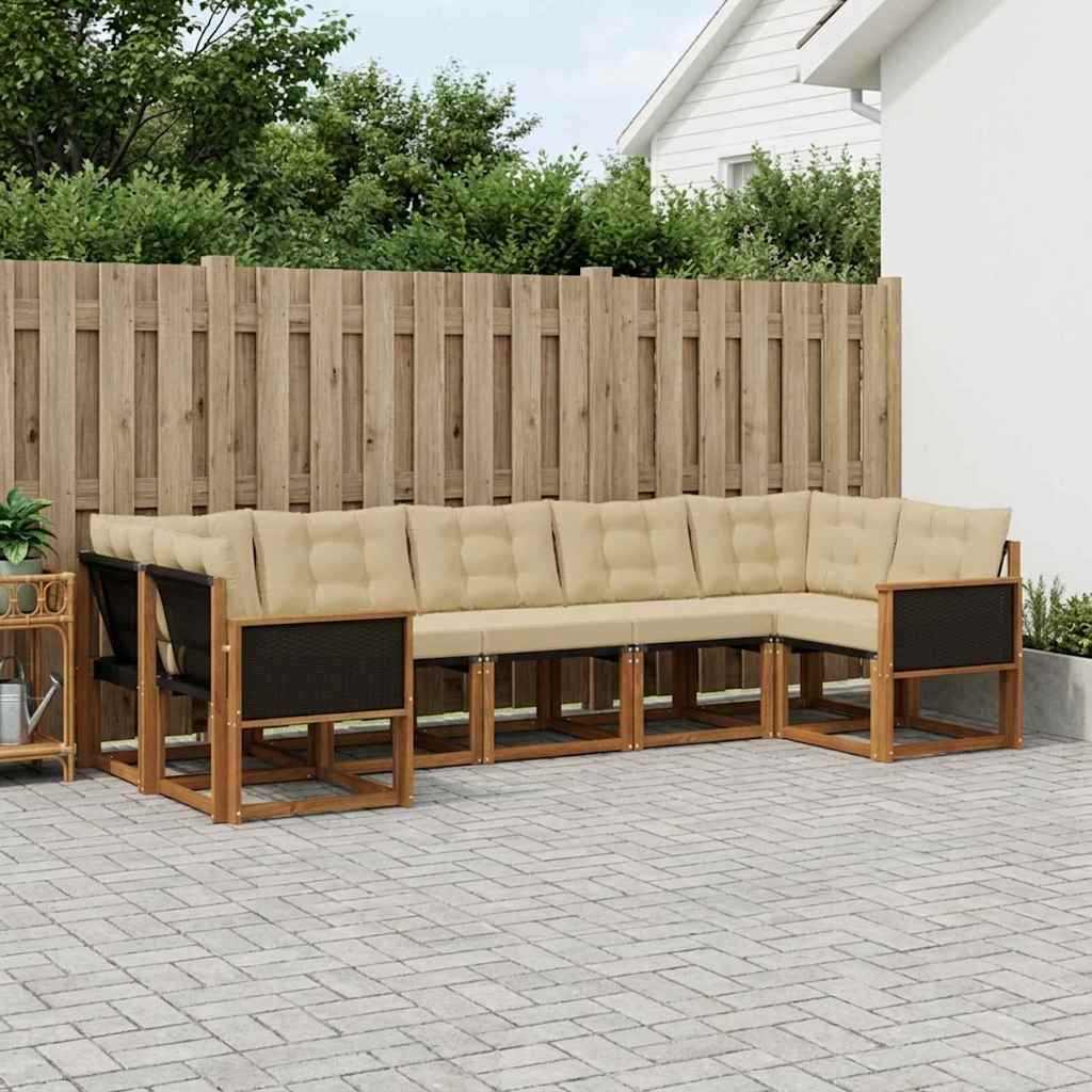 vidaXL Conjunto de sofás de exterior 7 uds. Natural y Beige