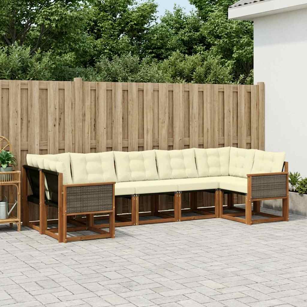vidaXL Conjunto de sofás de exterior 7 uds. Natural y Crema