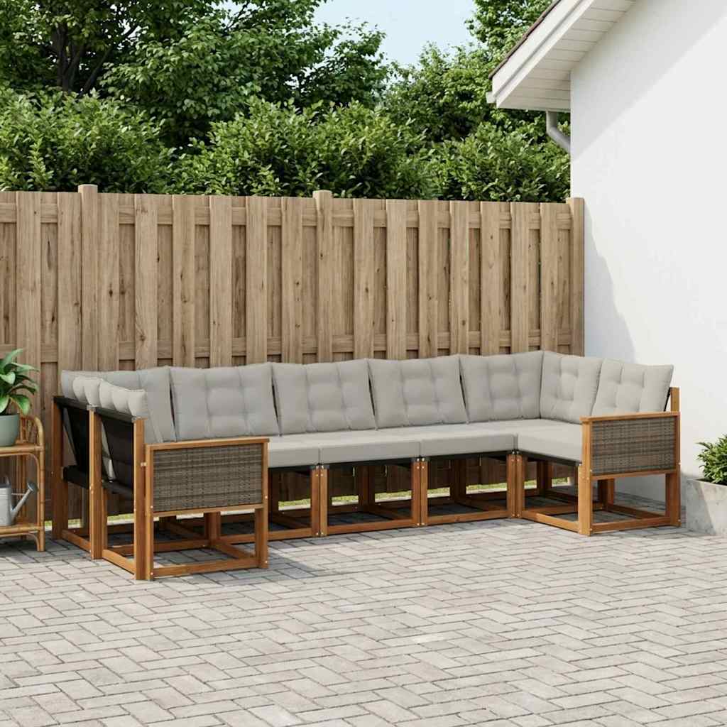 vidaXL Conjunto de sofás de exterior 7 uds. Natural y Gris Claro