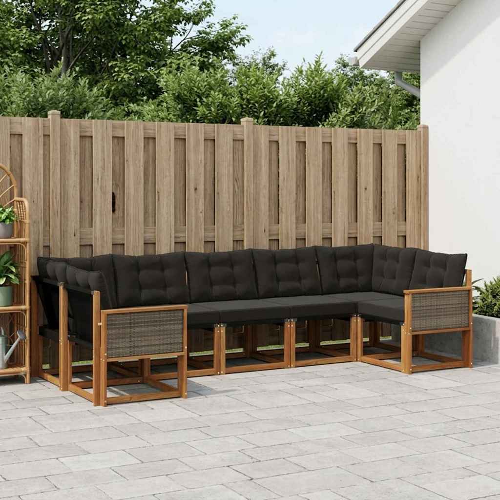 vidaXL Conjunto de sofás de exterior 7 uds. Natural y negro