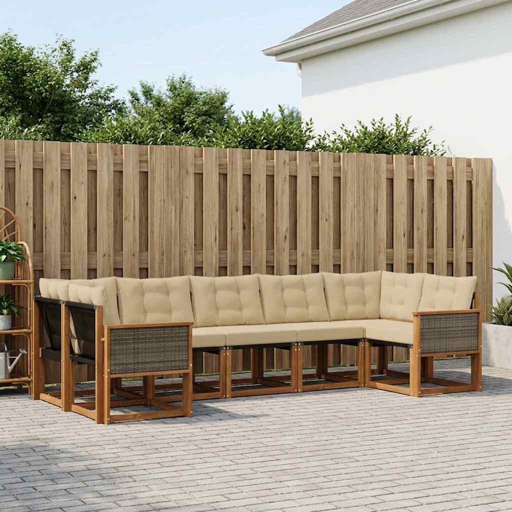 vidaXL Conjunto de sofás de exterior 7 uds. Natural y Beige