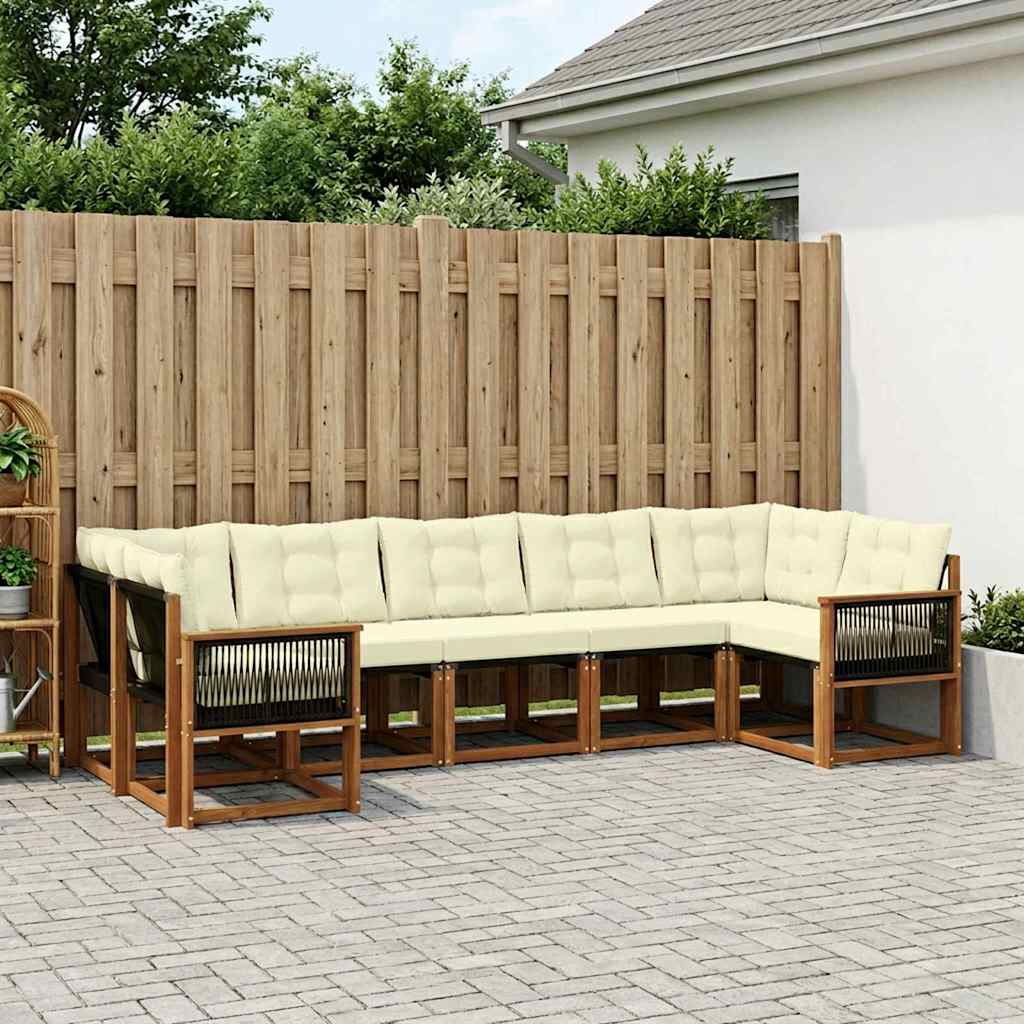 vidaXL Conjunto de sofás de exterior 7 uds. Natural y Crema
