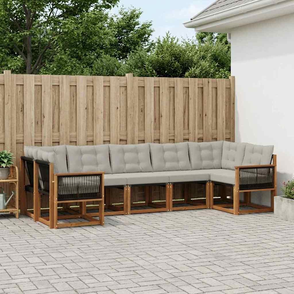 vidaXL Conjunto de sofás de exterior 7 uds. Natural y Gris Claro