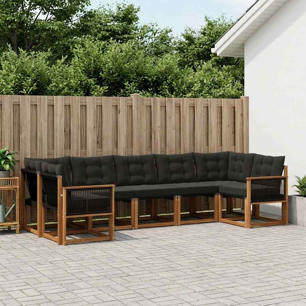 vidaXL Conjunto de sofás de exterior 7 uds. Natural y negro