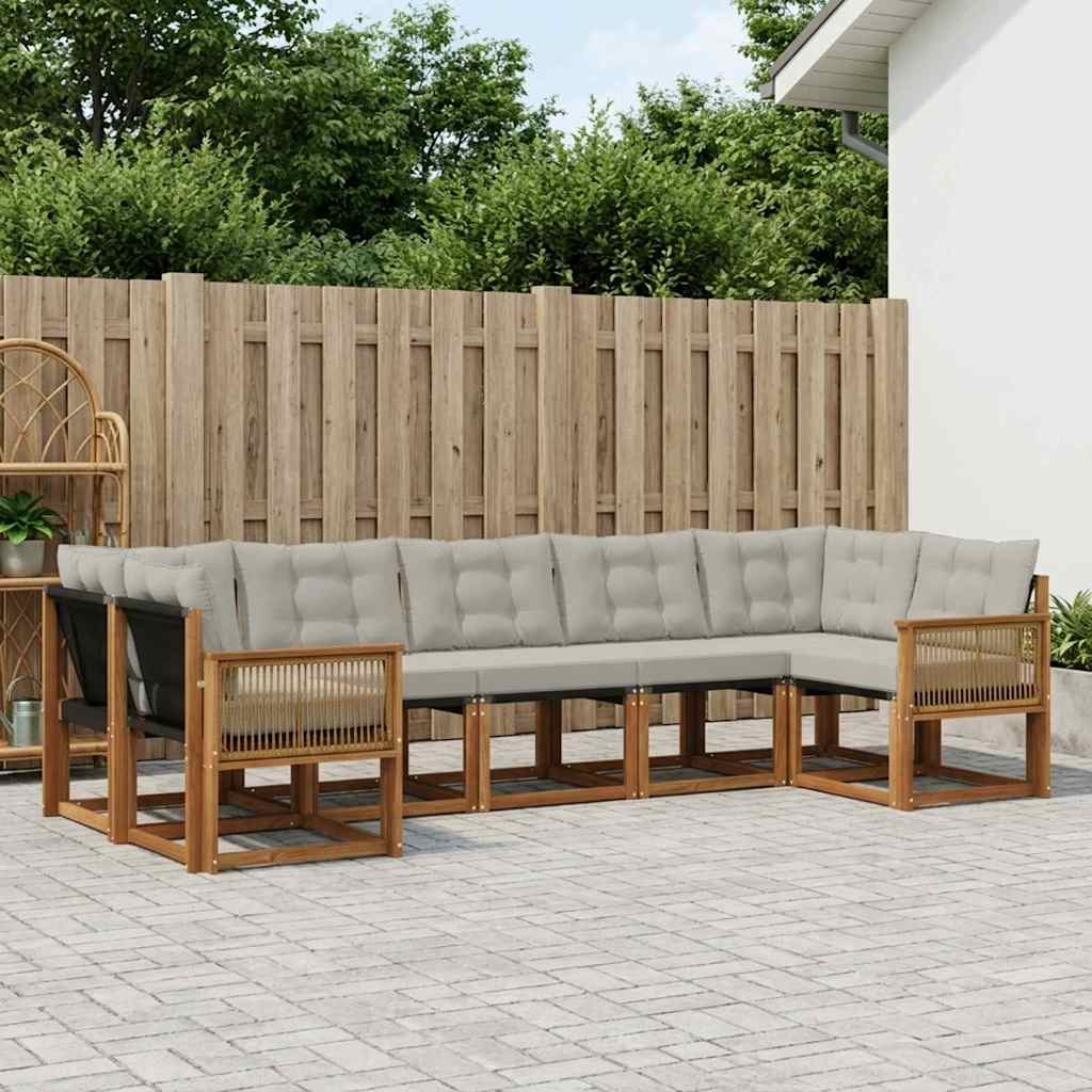 vidaXL Conjunto de sofás de exterior 7 uds. Natural y Gris Claro