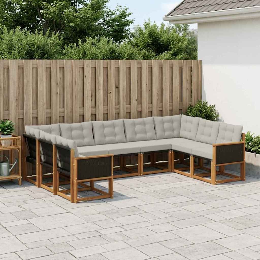 vidaXL Conjunto de sofás de exterior 9 uds. Natural y Gris Claro