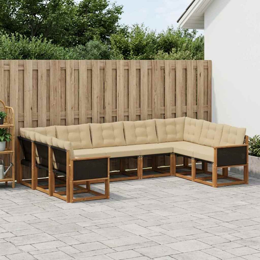 vidaXL Conjunto de sofás de exterior 9 uds. Natural y Beige
