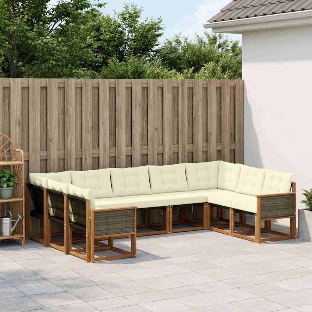 vidaXL Conjunto de sofás de exterior 9 uds. Natural y Crema