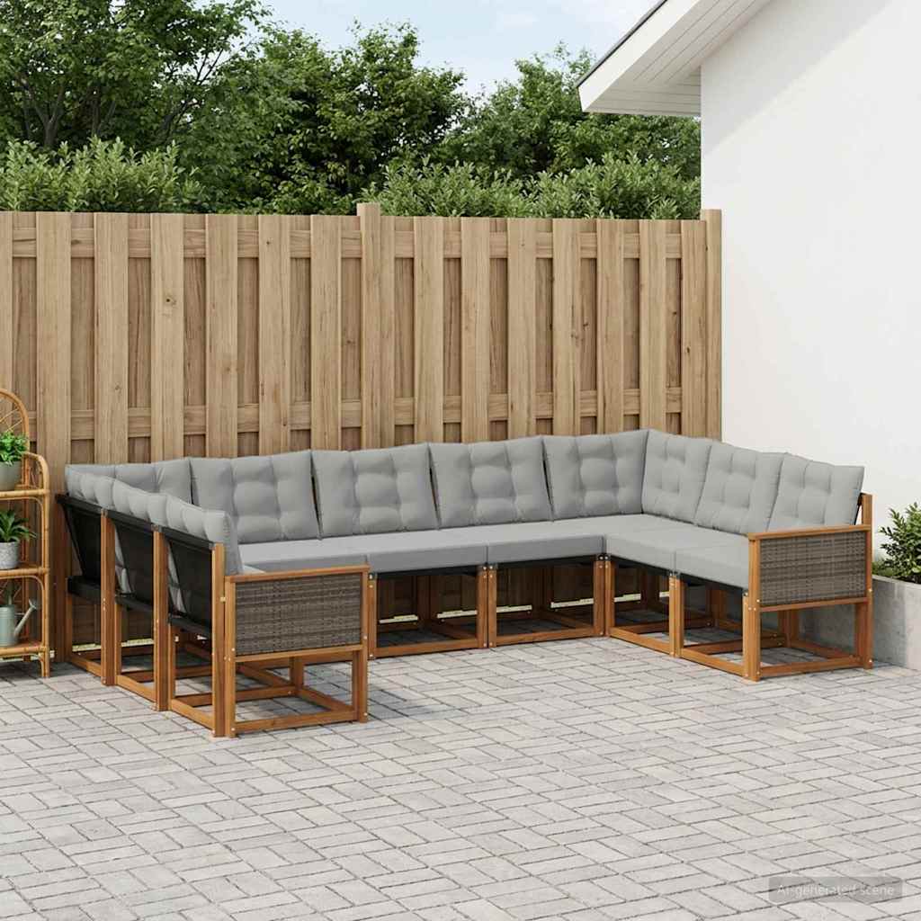 vidaXL Conjunto de sofás de exterior 9 uds. Natural y Gris Claro
