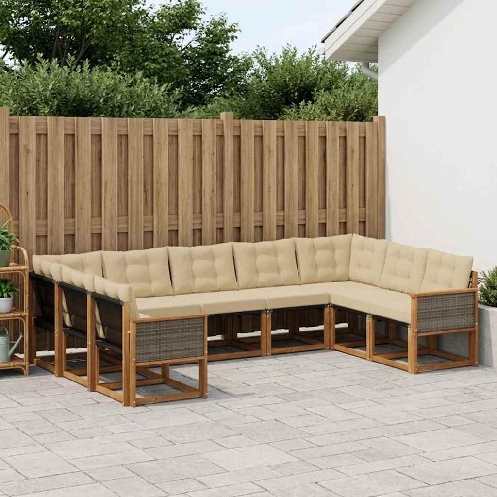 vidaXL Conjunto de sofás de exterior 9 uds. Natural y Beige
