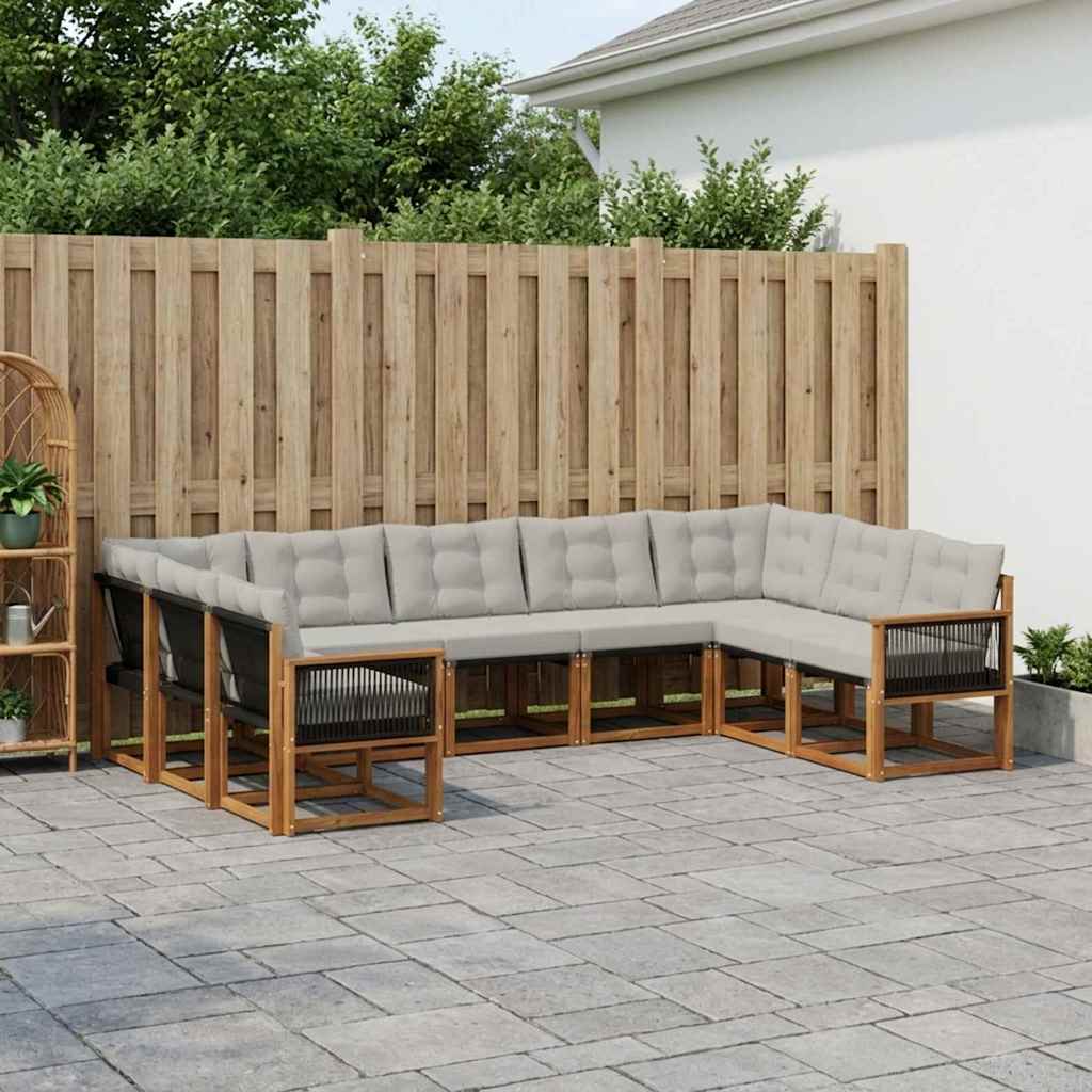 vidaXL Conjunto de sofás de exterior 9 uds. Natural y Gris Claro