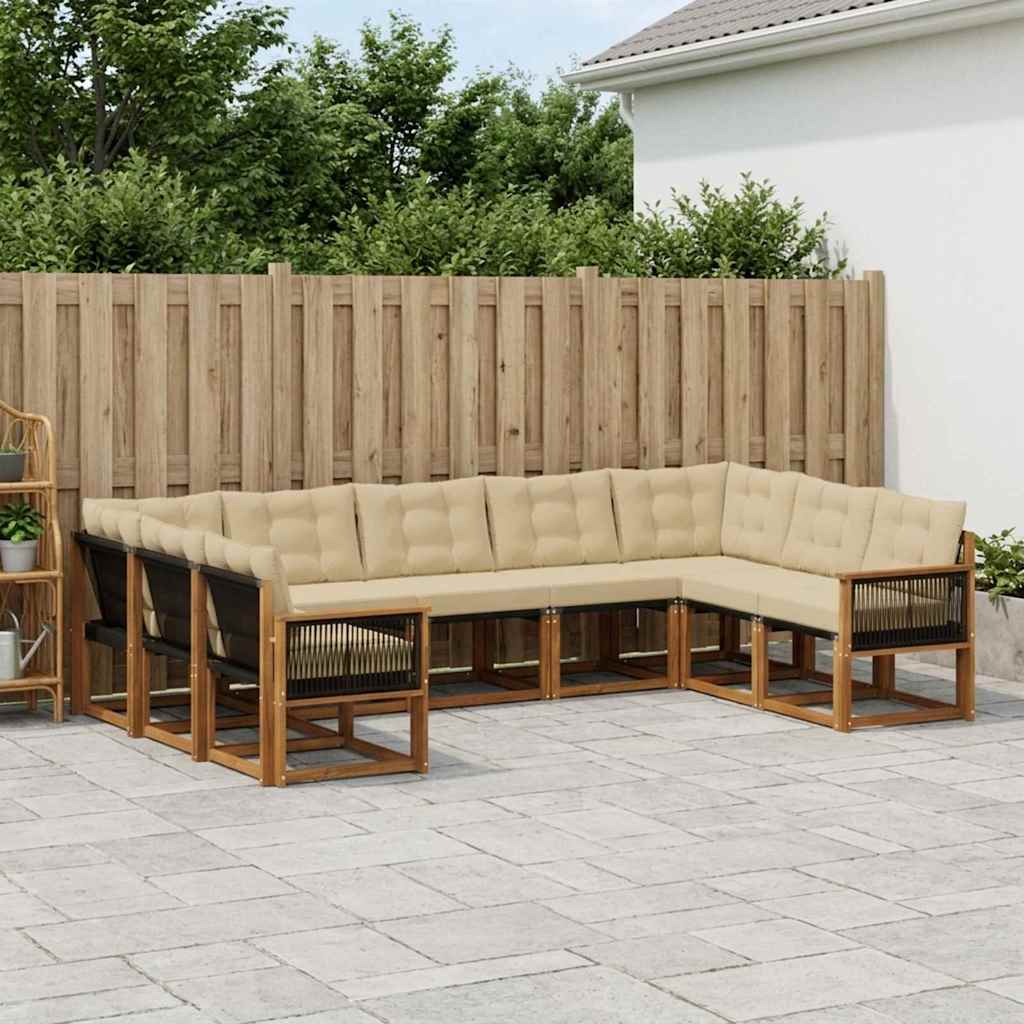 vidaXL Conjunto de sofás de exterior 9 uds. Natural y Beige