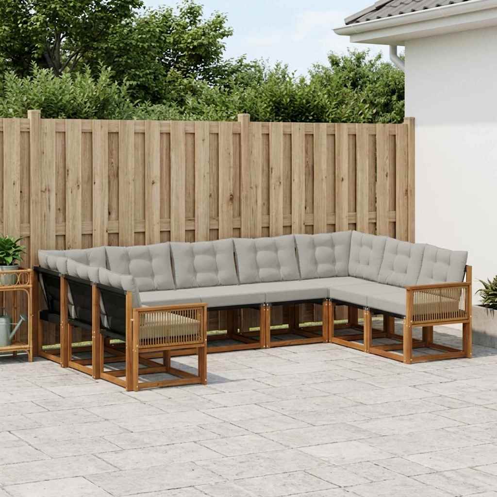 vidaXL Conjunto de sofás de exterior 9 uds. Natural y Gris Claro