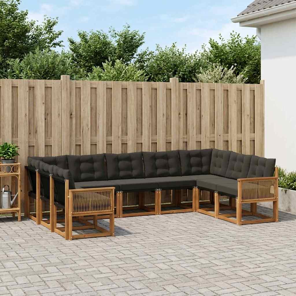 vidaXL Conjunto de sofás de exterior 9 uds. Natural y negro