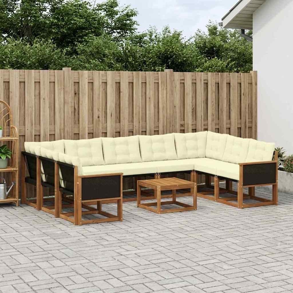 vidaXL Conjunto de sofás de exterior 10 uds. Natural y Crema