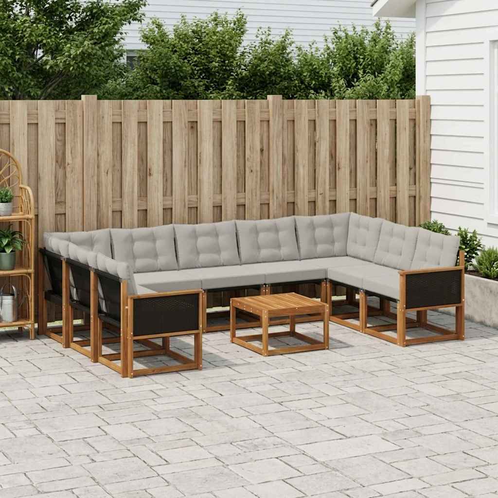 vidaXL Conjunto de sofás de exterior 10 uds. Natural y Gris Claro