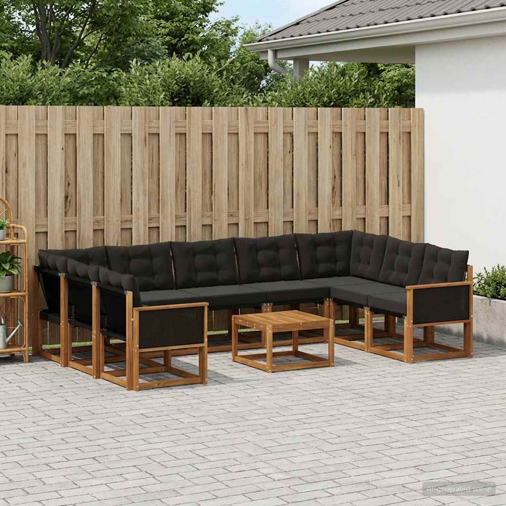 vidaXL Conjunto de sofás de exterior 10 uds. Natural y negro