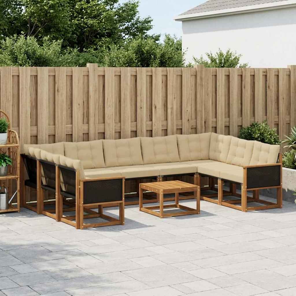 vidaXL Conjunto de sofás de exterior 10 uds. Natural y Beige