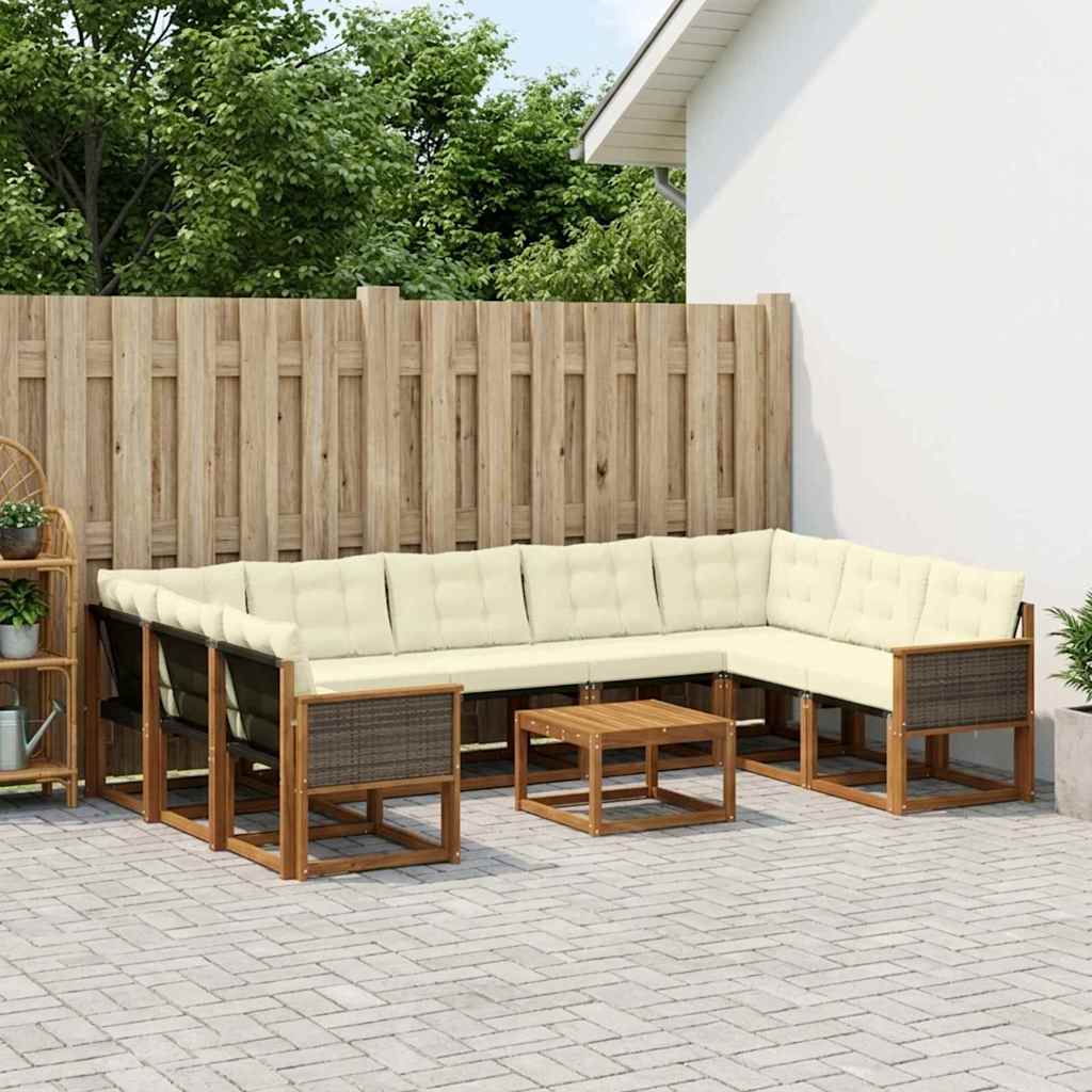 vidaXL Conjunto de sofás de exterior 10 uds. Natural y Crema