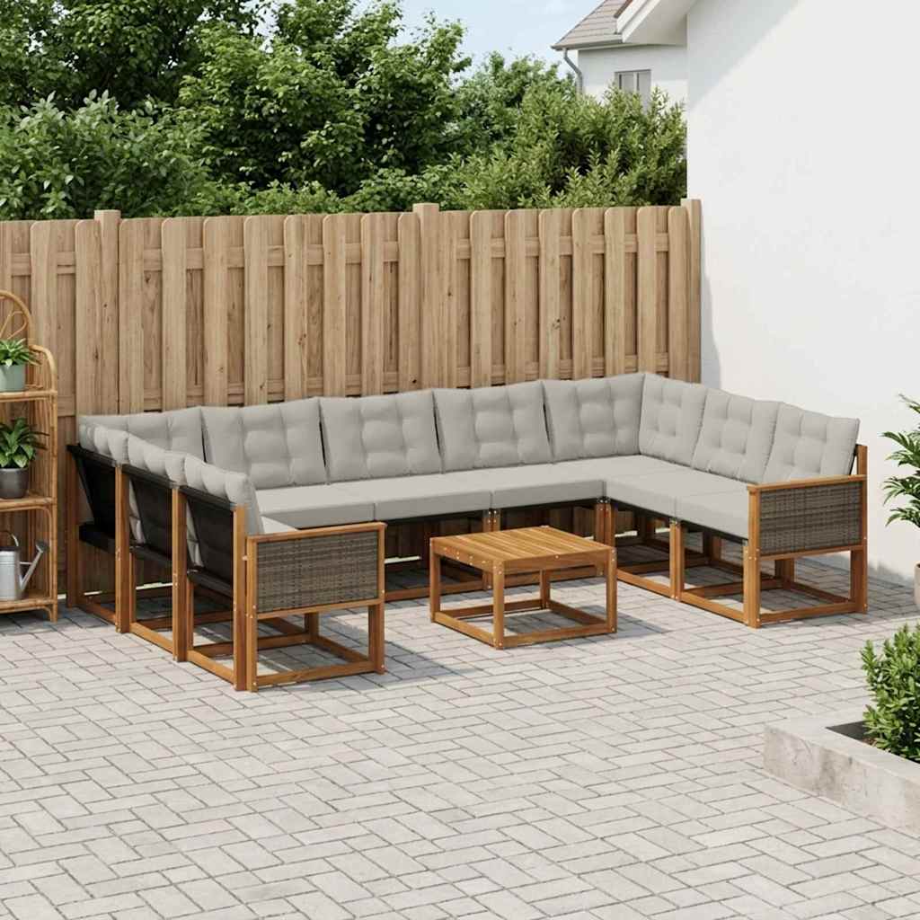 vidaXL Conjunto de sofás de exterior 10 uds. Natural y Gris Claro