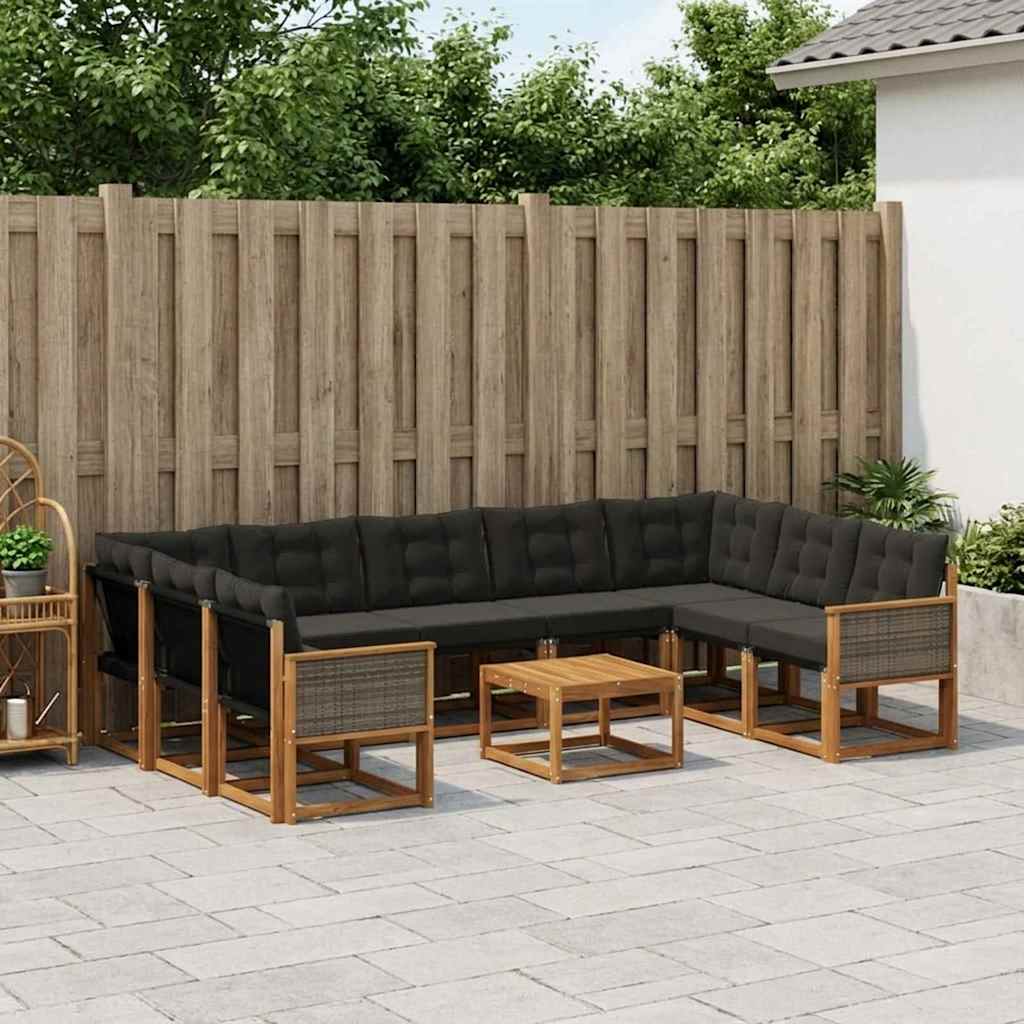 vidaXL Conjunto de sofás de exterior 10 uds. Natural y negro