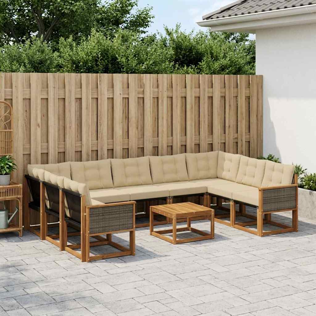 vidaXL Conjunto de sofás de exterior 10 uds. Natural y Beige