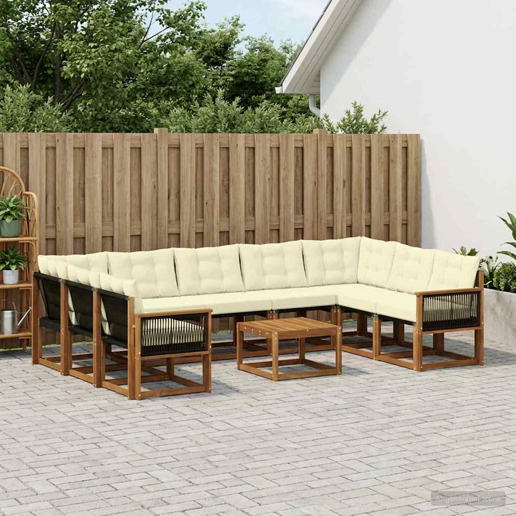 vidaXL Conjunto de sofás de exterior 10 uds. Natural y Crema