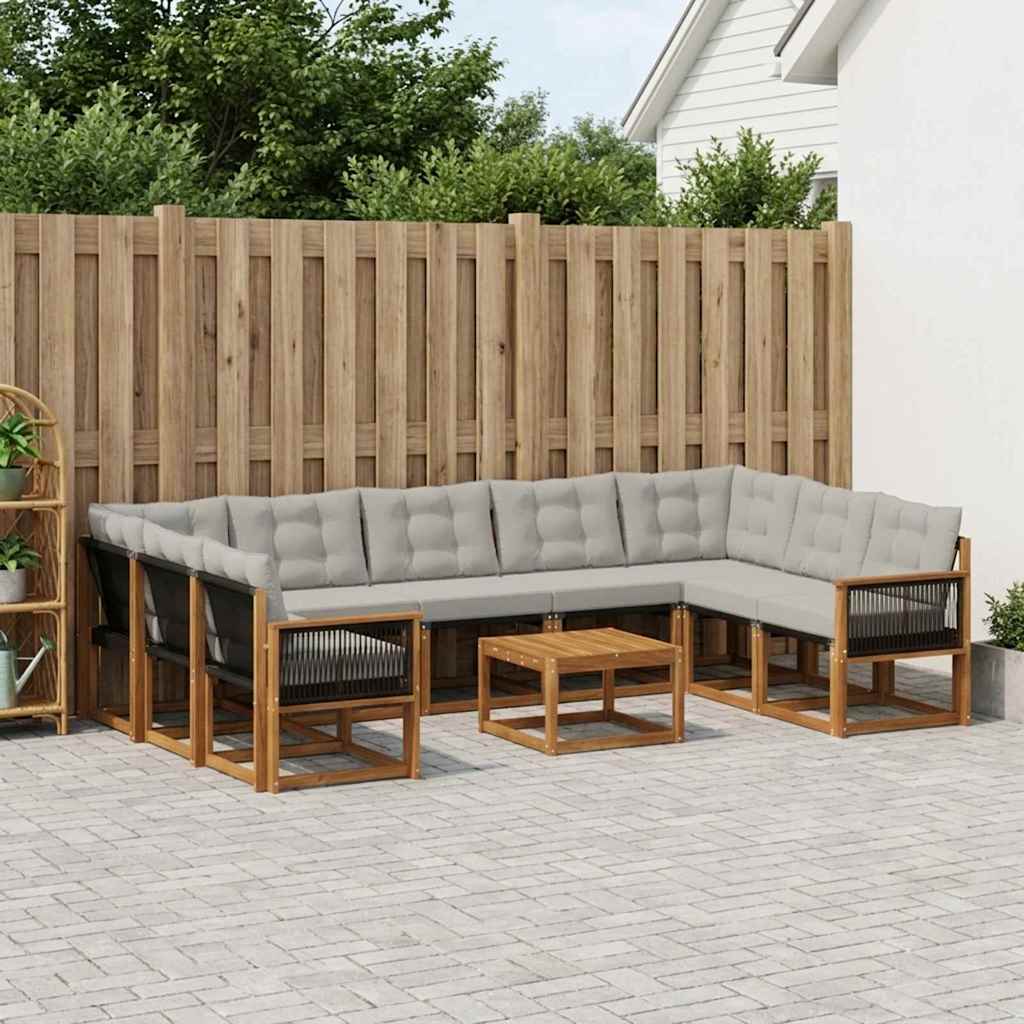 vidaXL Conjunto de sofás de exterior 10 uds. Natural y Gris Claro