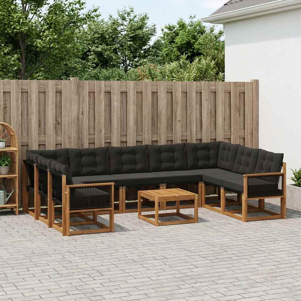 vidaXL Conjunto de sofás de exterior 10 uds. Natural y negro