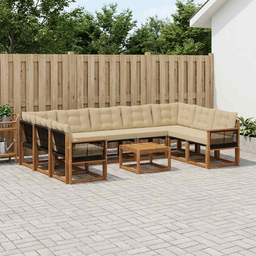 vidaXL Conjunto de sofás de exterior 10 uds. Natural y Beige
