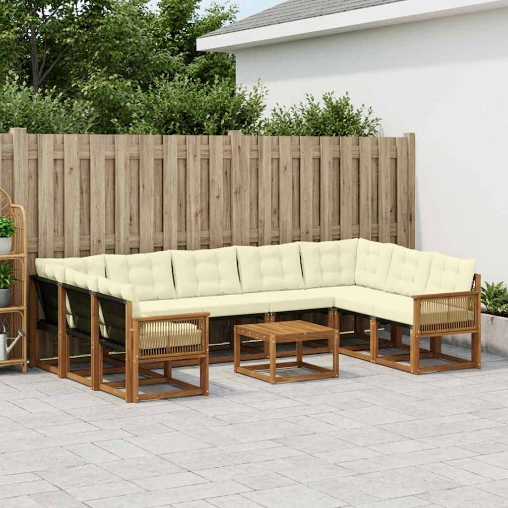 vidaXL Conjunto de sofás de exterior 10 uds. Natural y Crema