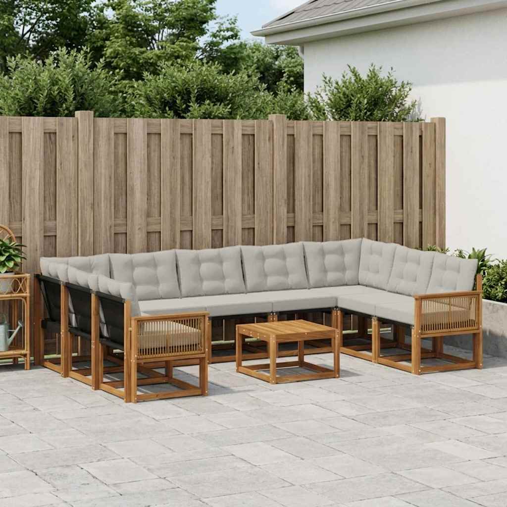 vidaXL Conjunto de sofás de exterior 10 uds. Natural y Gris Claro