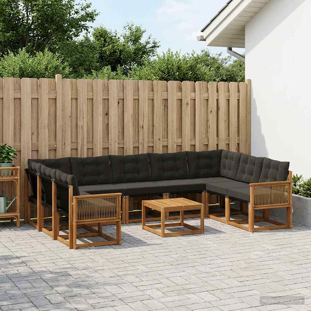 vidaXL Conjunto de sofás de exterior 10 uds. Natural y negro