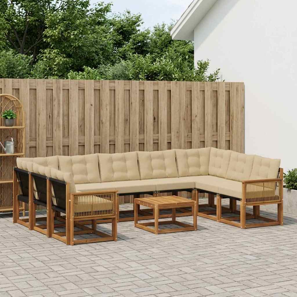 vidaXL Conjunto de sofás de exterior 10 uds. Natural y Beige