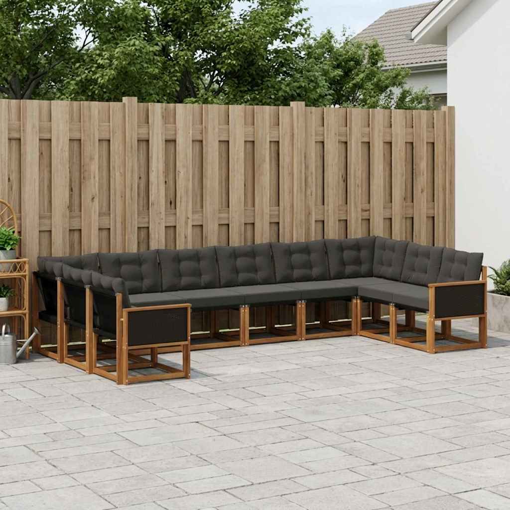 vidaXL Conjunto de sofás de exterior 10 uds. Natural y negro