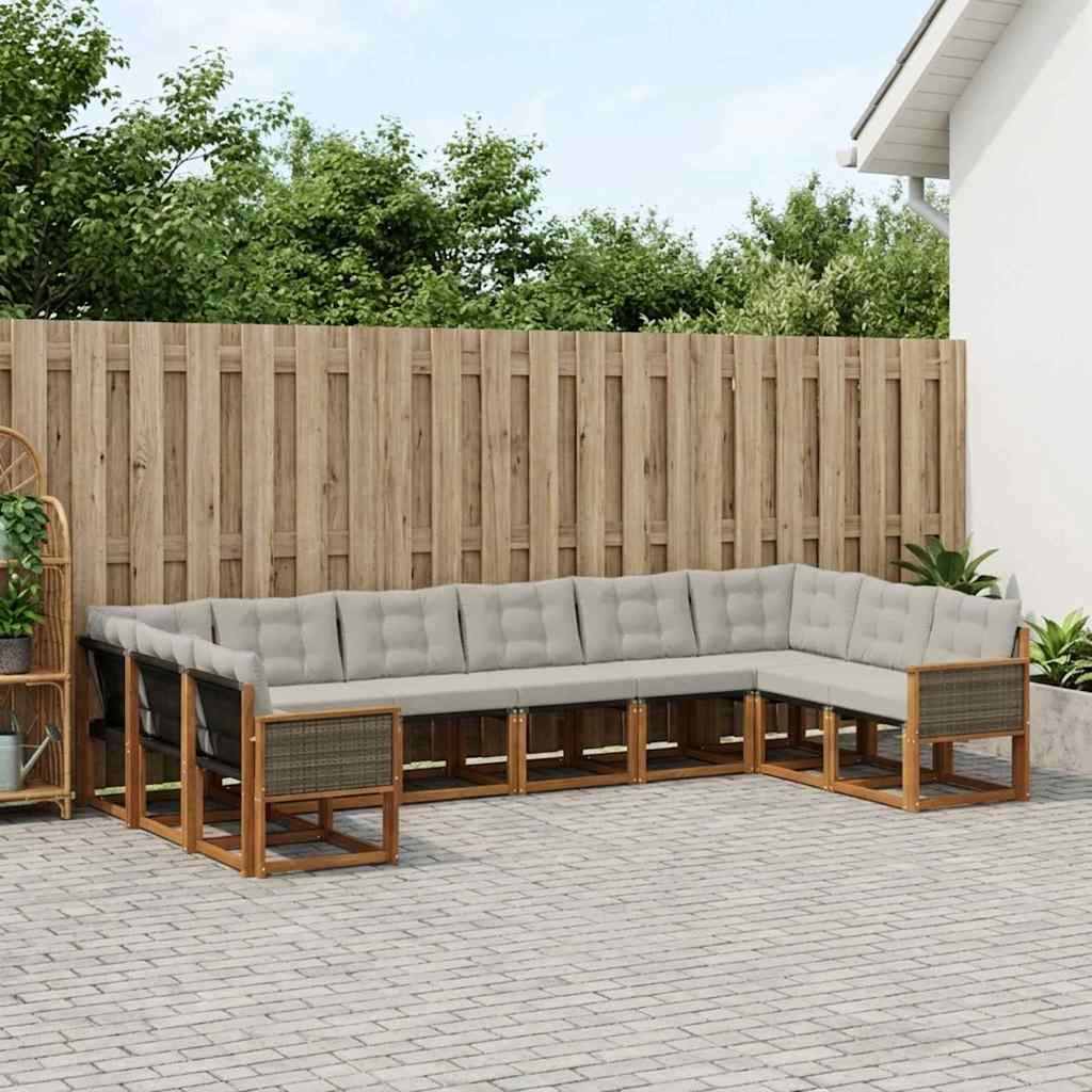 vidaXL Conjunto de sofás de exterior 10 uds. Natural y Gris Claro